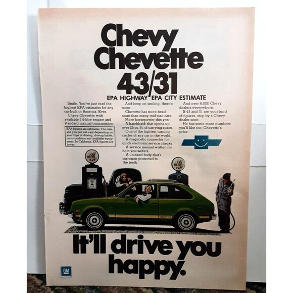 1976 Chevy Chevette It Will Drive You Happy Green Color Car Original Print Ad - Picture 2 of 2